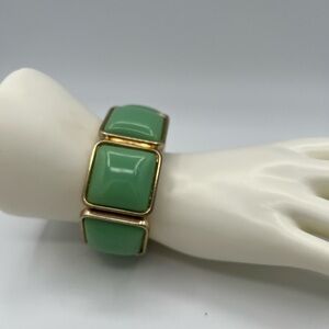 Vintage Gold and Green Bracelet Chunky Square Panels